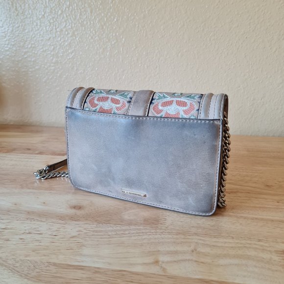 Rebecca Minkoff Small Love Embroidered Nubuck Crossbody Bag Neutral Taupe - Picture 7 of 9